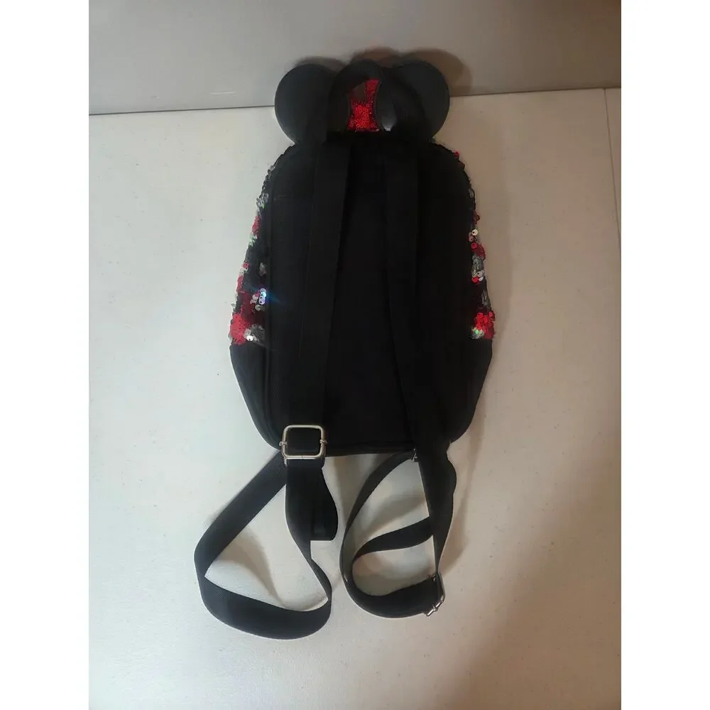 Disney Parks Minie Mouse Reversible Sequined Mini Backpack Red Black Polka Dot